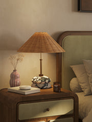 Marble and rattan table lamp with stacked stone base – sculptural and organic by Home on Center