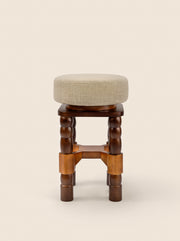 Geary Swivel Stool with turned oak legs and linen seat – artisanal design by Home on Center