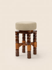 Geary Swivel Stool with turned oak legs and linen seat – artisanal design by Home on Center