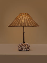 Marble and rattan table lamp with stacked stone base – sculptural and organic by Home on Center