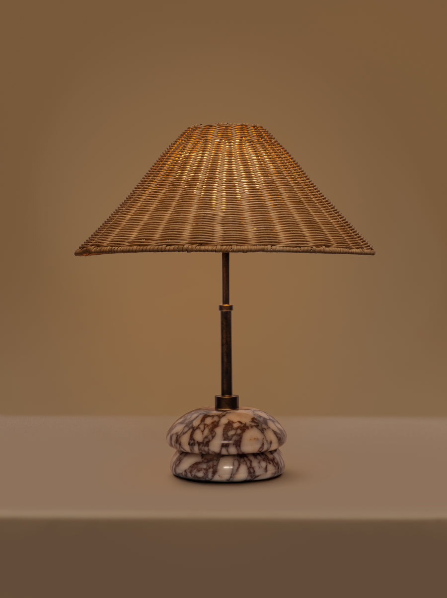 Marble and rattan table lamp with stacked stone base – sculptural and organic by Home on Center