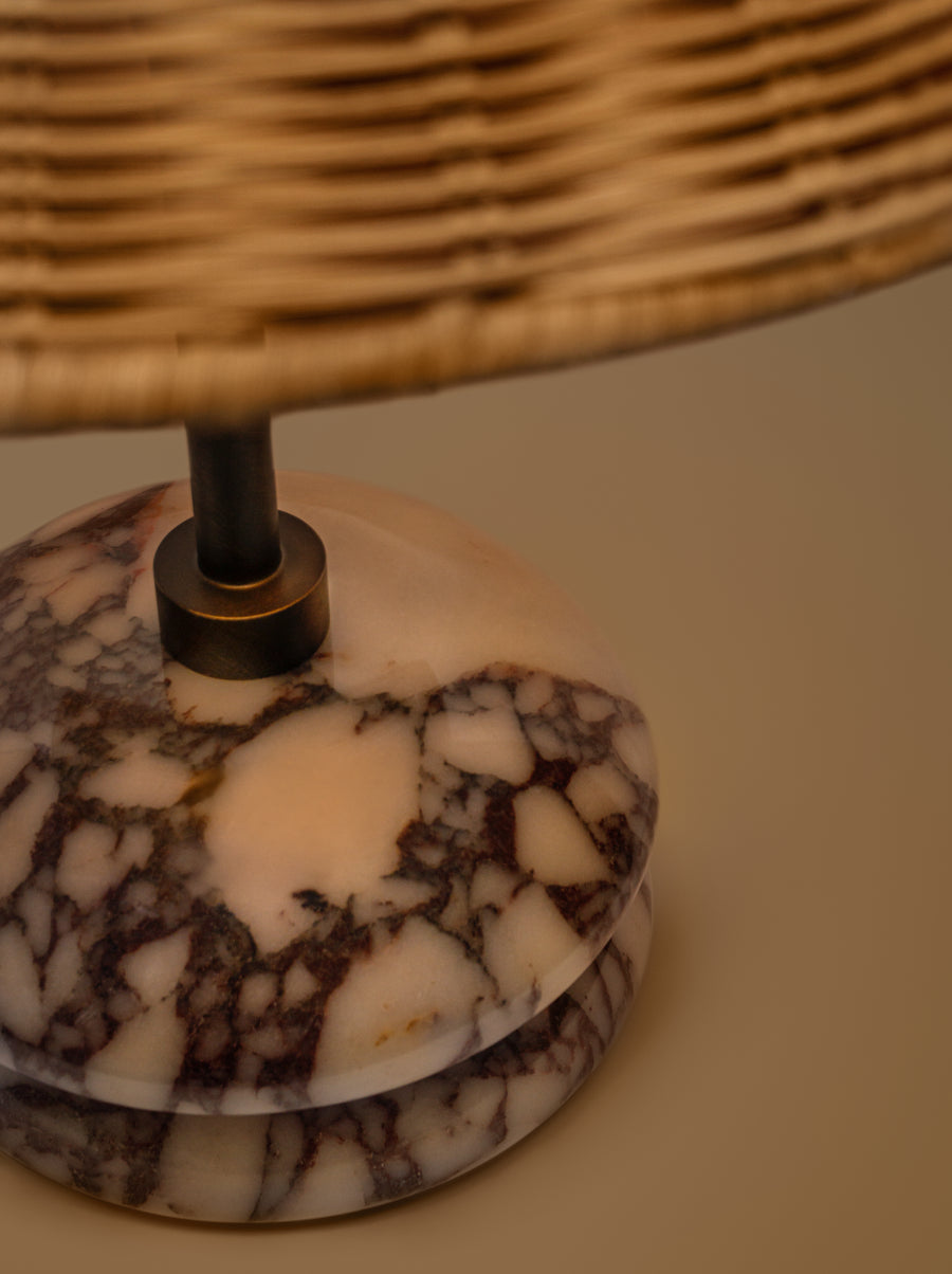 Marble and rattan table lamp with stacked stone base – sculptural and organic by Home on Center