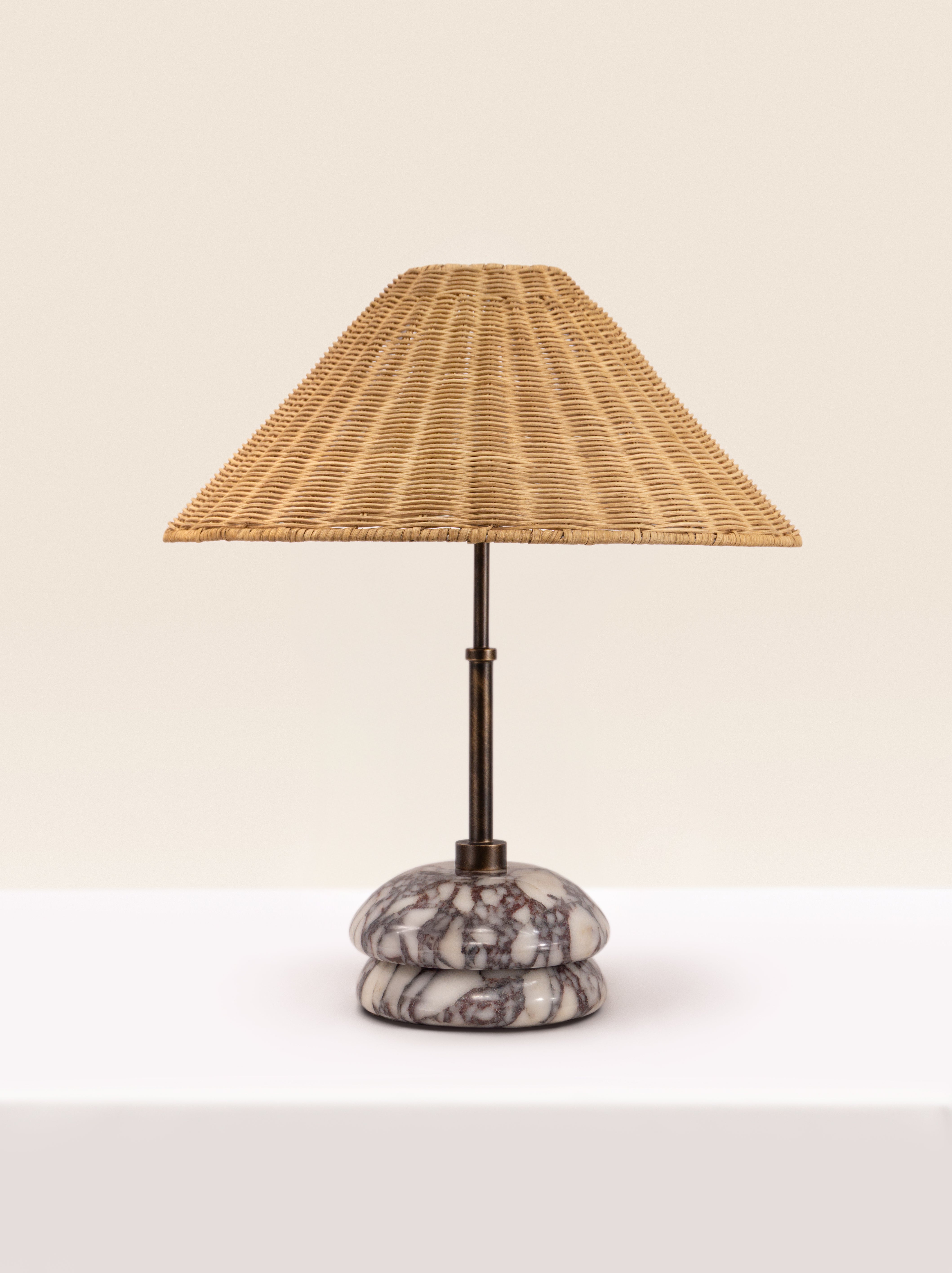 Marble and rattan table lamp with stacked stone base – sculptural and organic by Home on Center