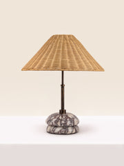 Marble and rattan table lamp with stacked stone base – sculptural and organic by Home on Center