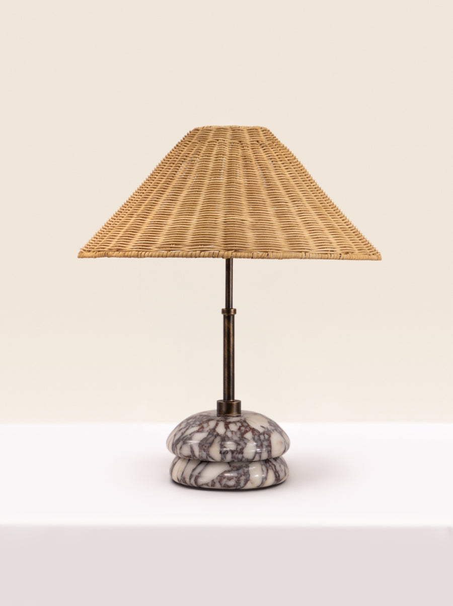 Marble and rattan table lamp with stacked stone base – sculptural and organic by Home on Center