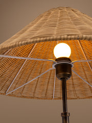 Marble and rattan table lamp with stacked stone base – sculptural and organic by Home on Center