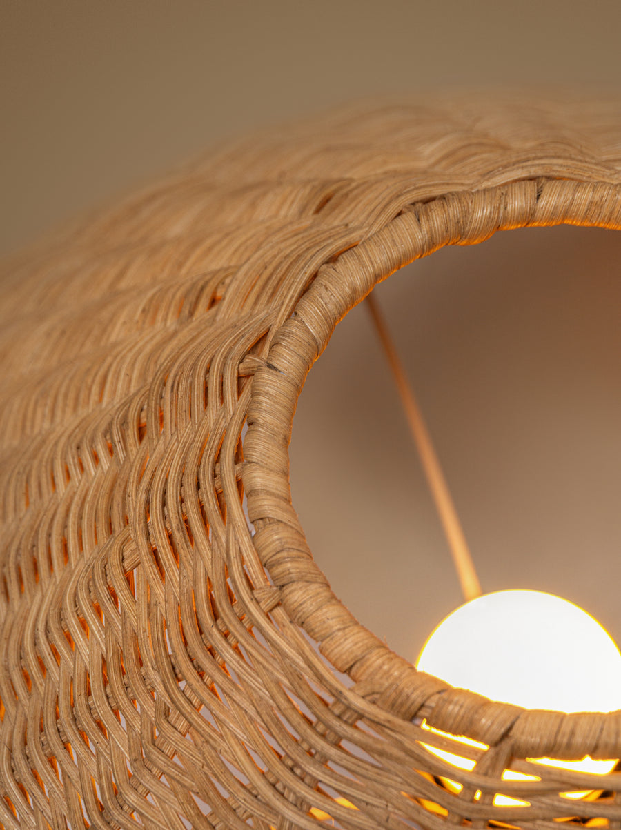 Marble and rattan table lamp with stacked stone base – sculptural and organic by Home on Center
