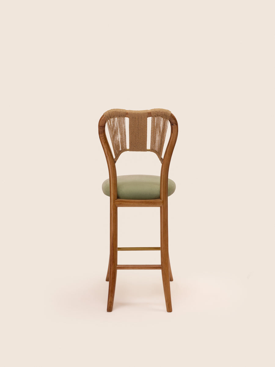 Taraval Counter Stool with handwoven backrest and sculptural wood legs – artisanal design by Home on Center