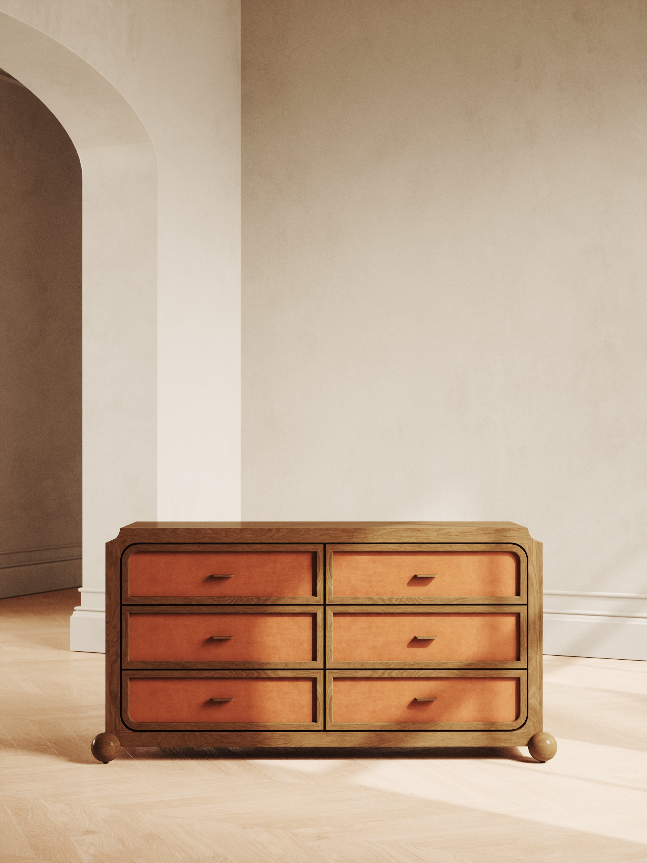 The Ellsworth Dresser with textured drawer fronts and ball feet – timeless modern design by Home on Center