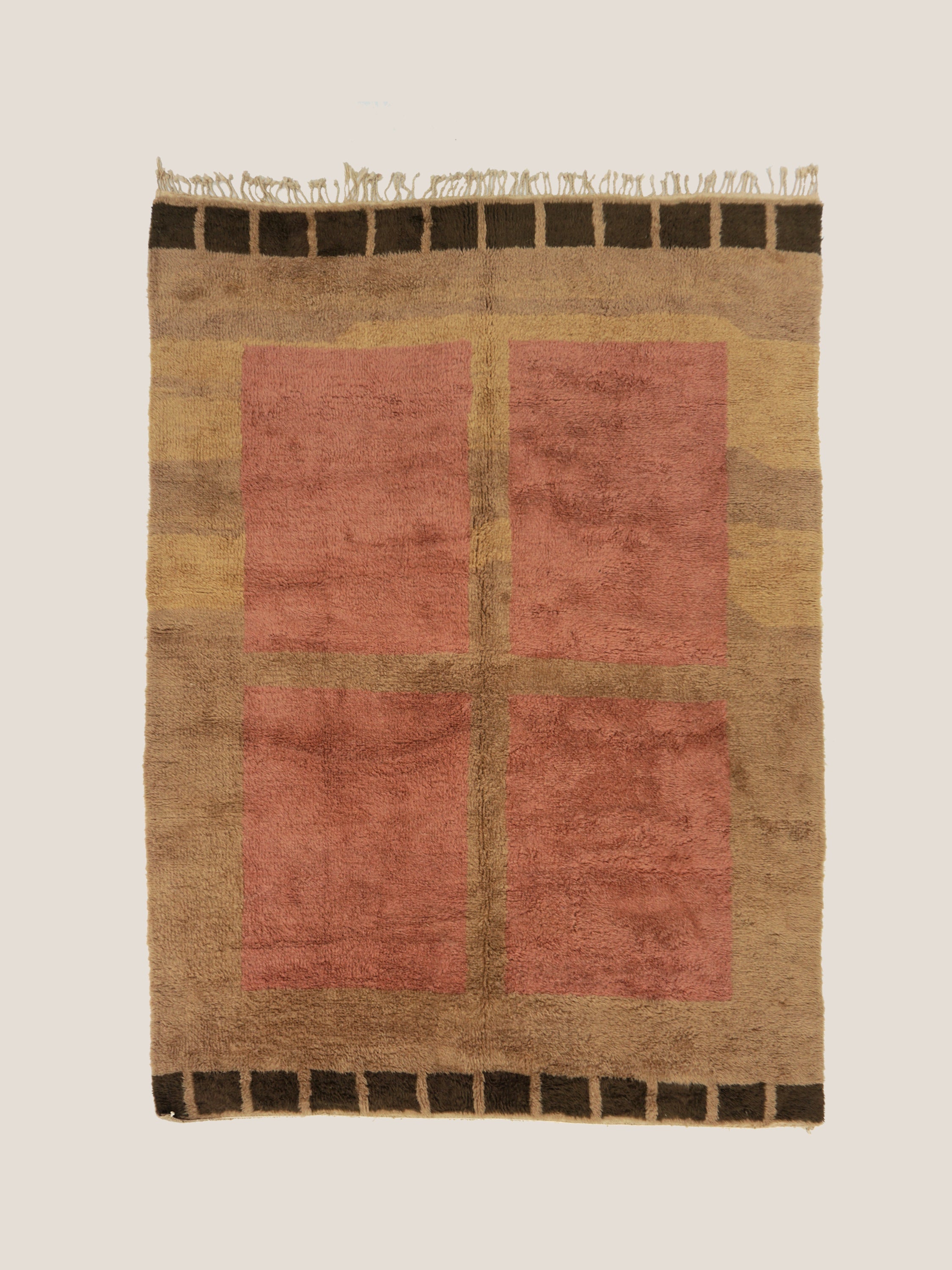 Moroccan hand-knotted rug with olive and clay blocks – geometric artisan design by Home on Center