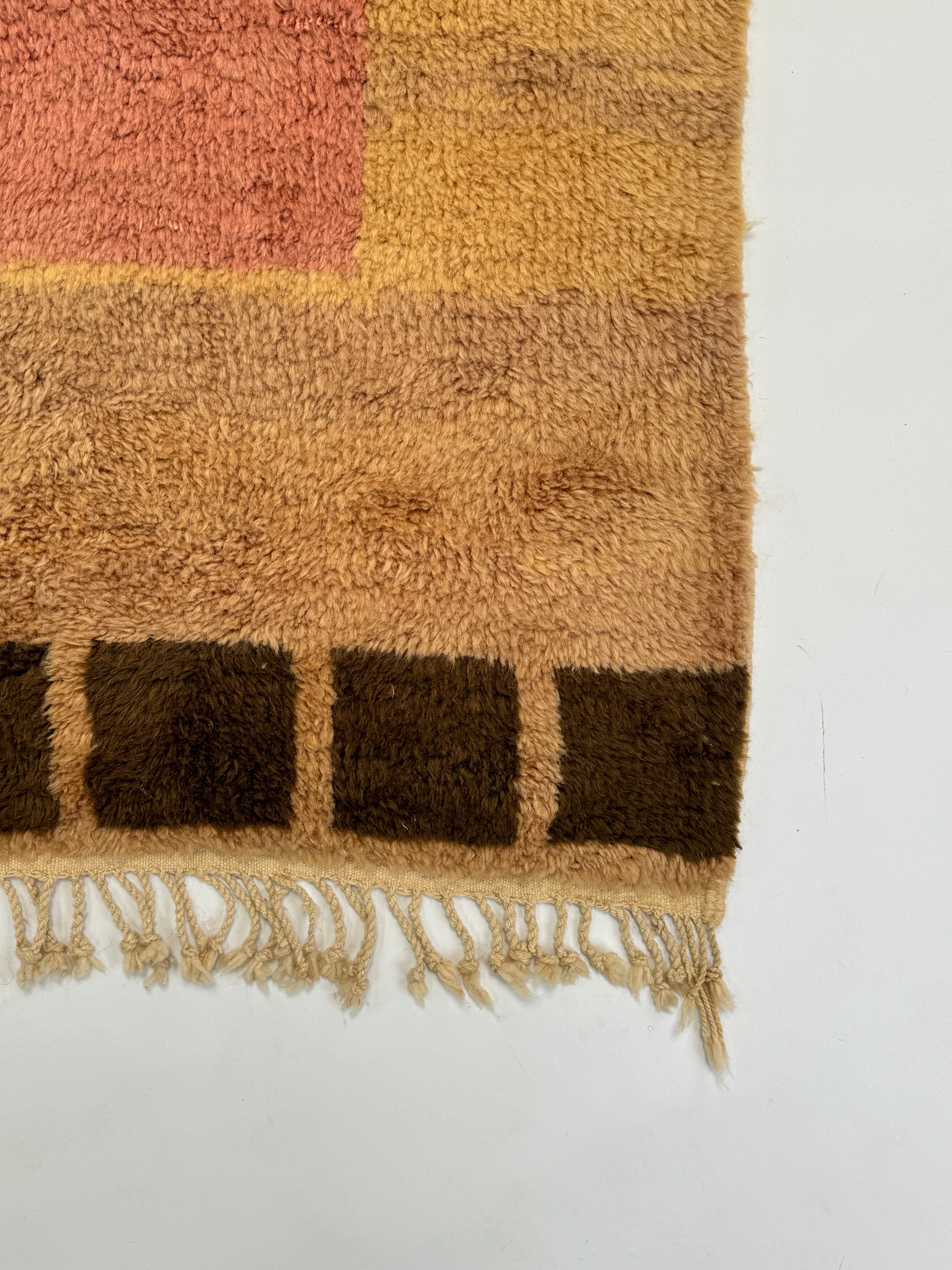 Moroccan hand-knotted rug with olive and clay blocks – geometric artisan design by Home on Center