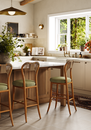 Taraval Counter Stool with handwoven backrest and sculptural wood legs – artisanal design by Home on Center