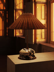 Marble and rattan table lamp with stacked stone base – sculptural and organic by Home on Center
