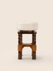 Geary Swivel Stool with turned oak legs and linen seat – artisanal design by Home on Center