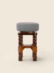 Geary Swivel Stool with turned oak legs and linen seat – artisanal design by Home on Center