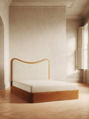 Arguello Bed with oak headboard and velvet upholstery – timeless design by Home on Center