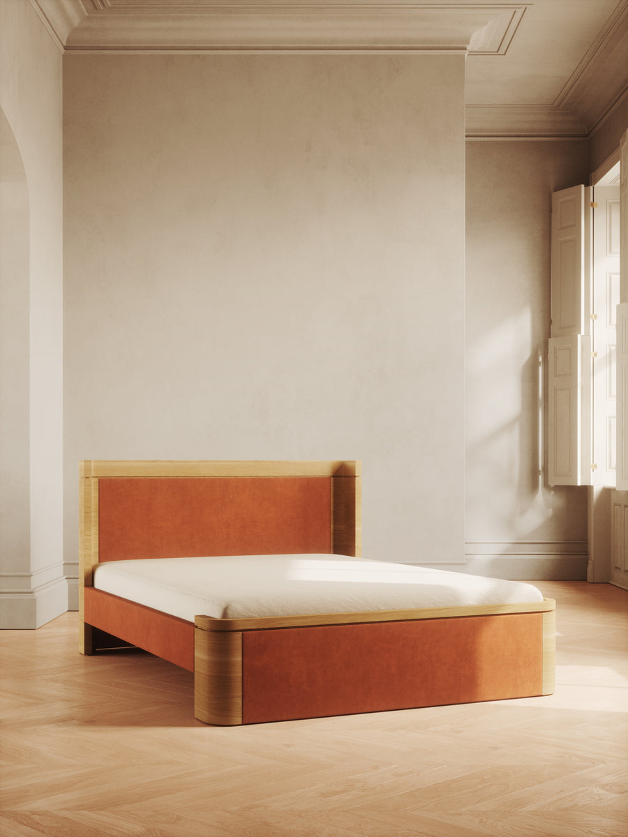 Balboa Bed with curved edges and velvet panels – minimalist design by Home on Center