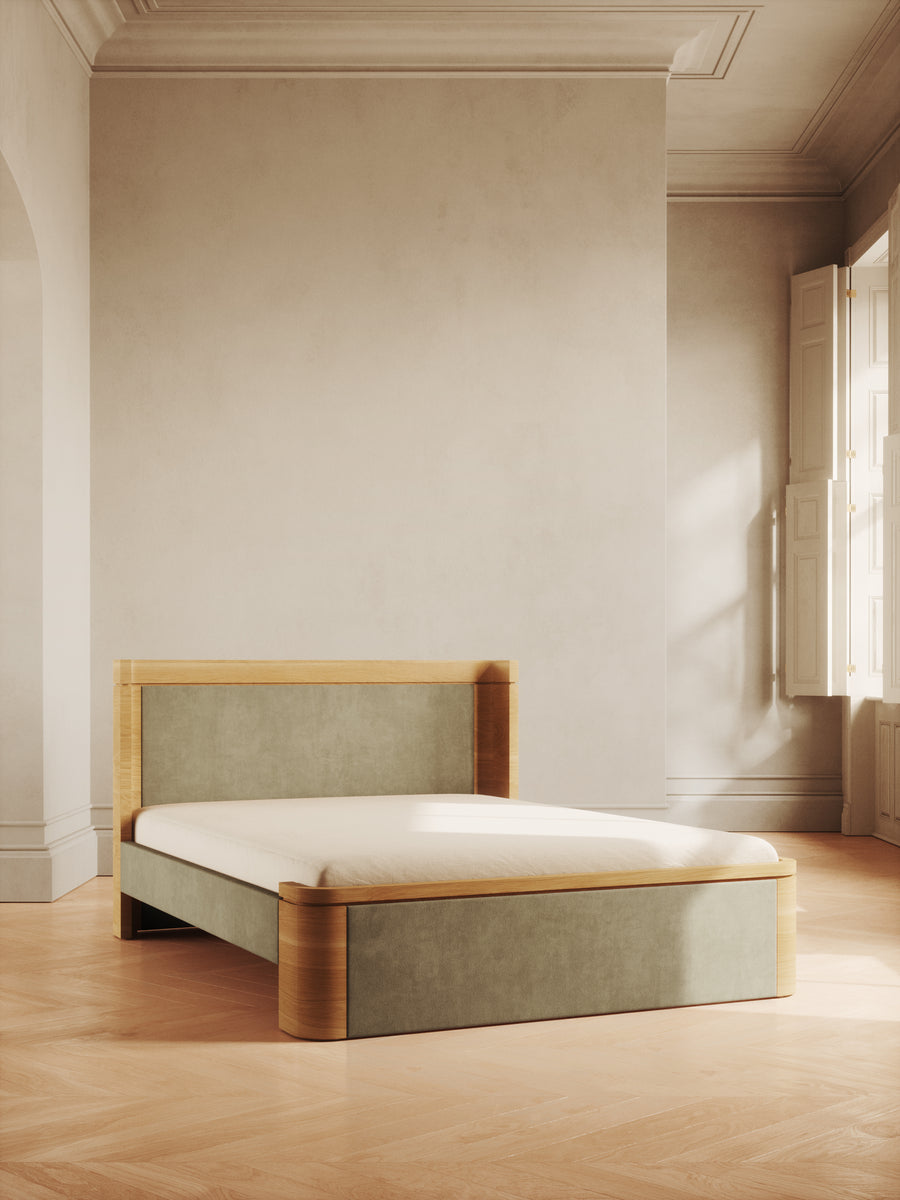 Balboa Bed with curved edges and velvet panels – minimalist design by Home on Center