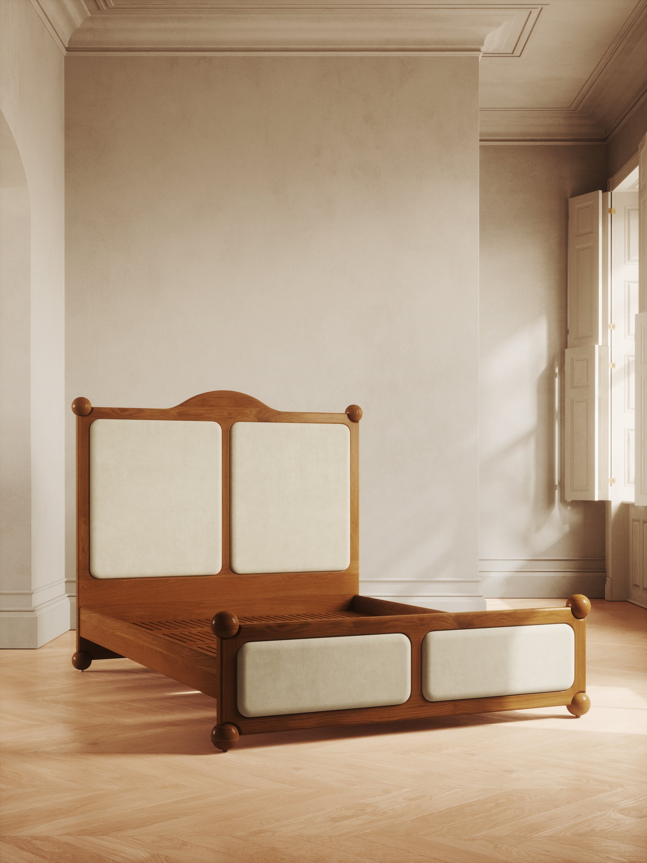 The Ellsworth Bed in solid wood with plush velvet panels – modern Victorian design by Home on Center