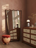 Mid-century wood mirror with scalloped top and rounded edges