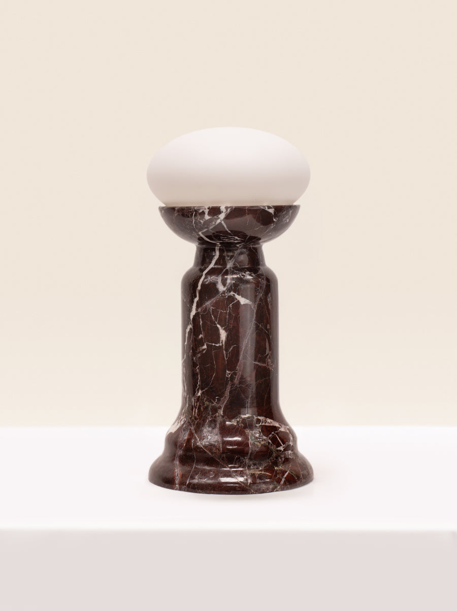 Folsom lamp with orb bulb in Lavantto solid marble
