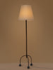 Tripod floor lamp with black frame and playful blue marble spheres