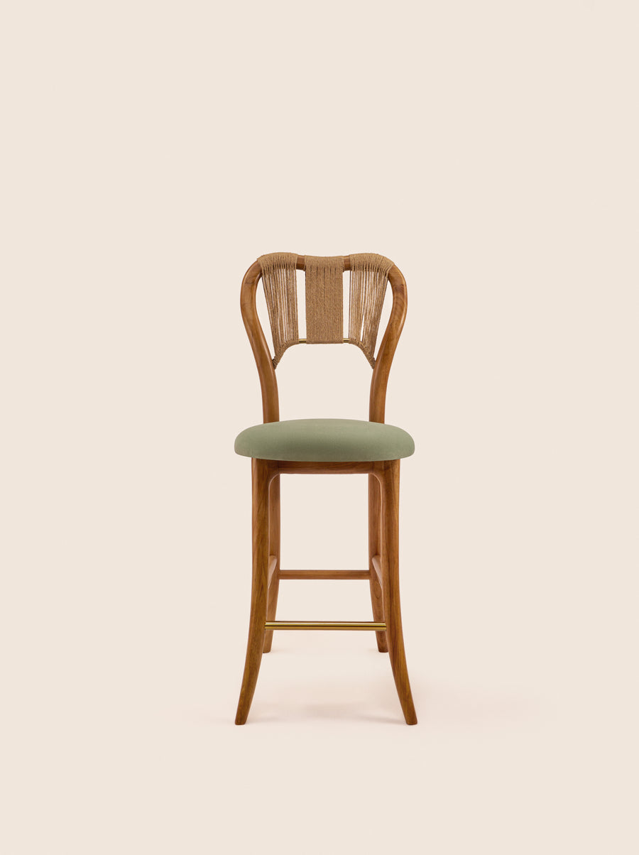 Taraval Counter Stool with handwoven backrest and sculptural wood legs – artisanal design by Home on Center