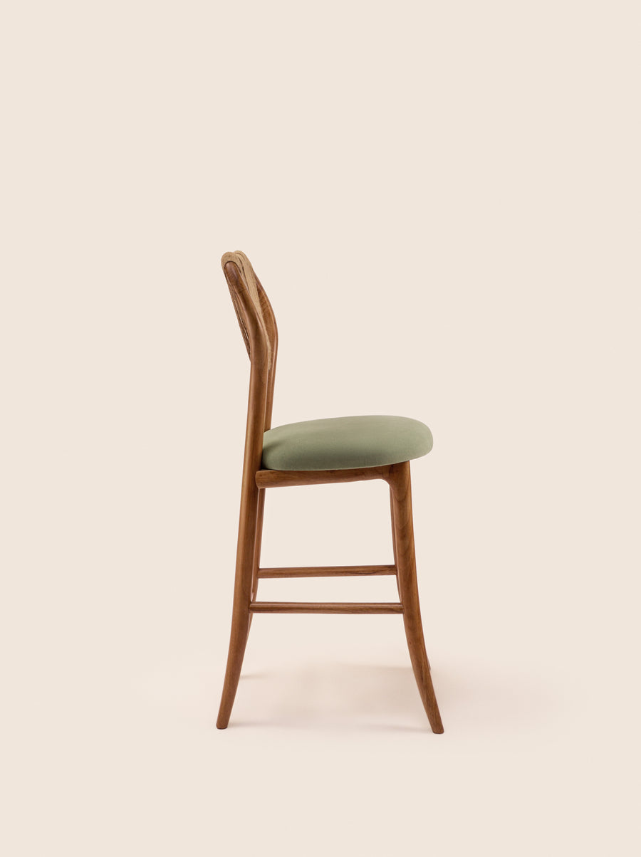 Taraval Counter Stool with handwoven backrest and sculptural wood legs – artisanal design by Home on Center