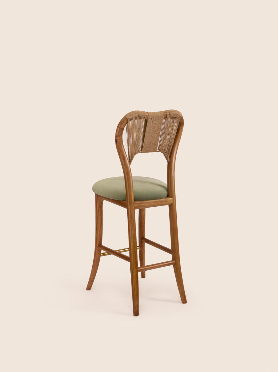 Taraval Counter Stool with handwoven backrest and sculptural wood legs – artisanal design by Home on Center