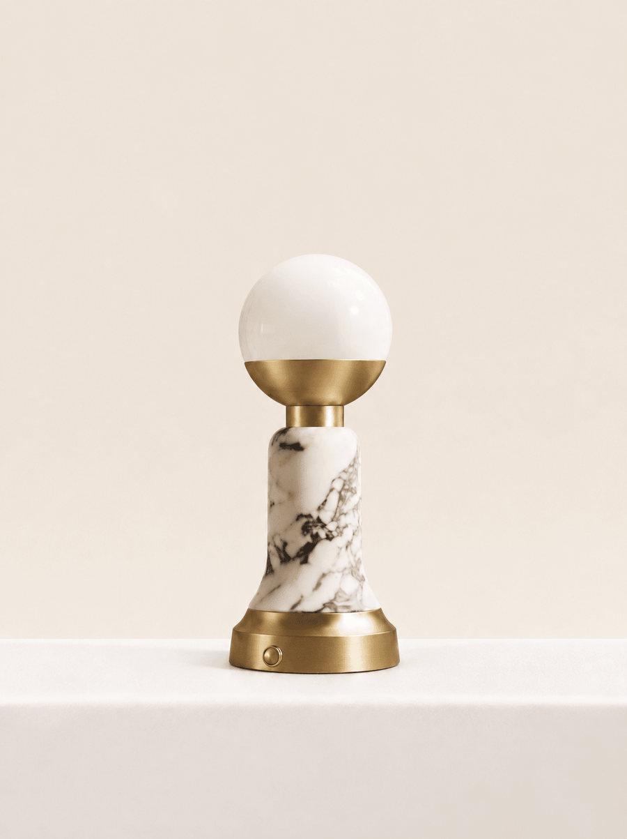 The Folsom Portable Brass & Marble Lamp - Home On Center