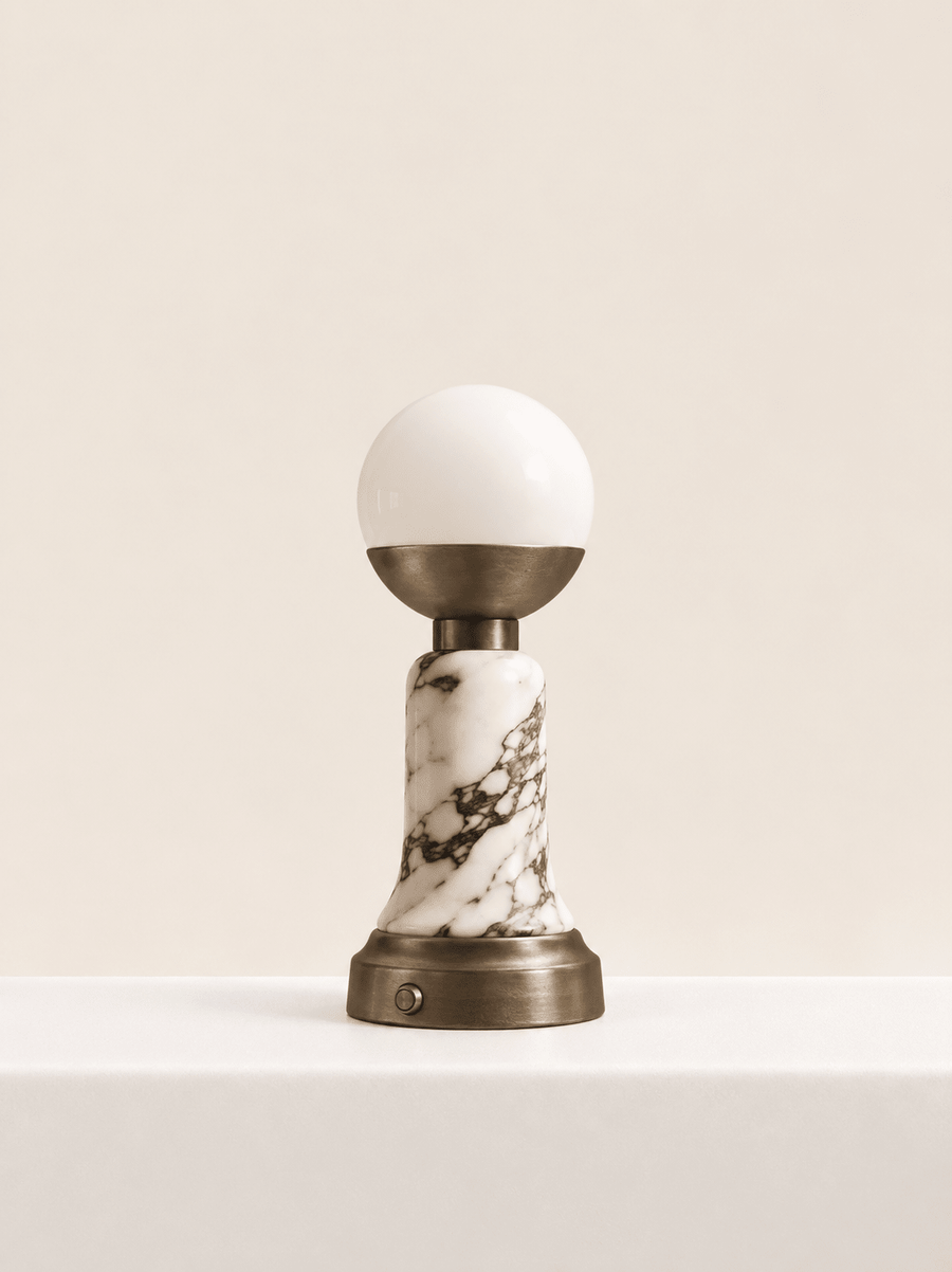 The Folsom Portable Brass & Marble Lamp - Home On Center