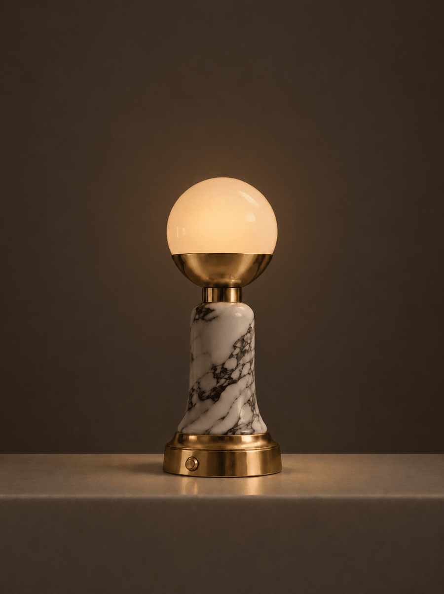 The Folsom Portable Brass & Marble Lamp - Home On Center