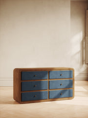 The Valencia Dresser with velvet upholstery and curved wood frame – mid-century modern design by Home on Center
