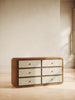 The Valencia Dresser with velvet upholstery and curved wood frame – mid-century modern design by Home on Center